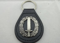 Die Casting Personalized Leather Keychains with 3D Zinc Alloy Emblem, Antique Silver Plating