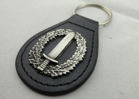 Die Casting Personalized Leather Keychains with 3D Zinc Alloy Emblem, Antique Silver Plating