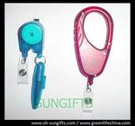 Special type pen reel, plastic ID badge holder with ball pen