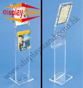 Clear Acrylic Display Stand With Sign Holder &amp; Adjustable Literature Holder