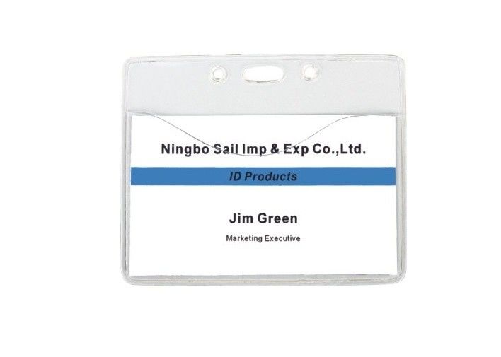 PVC Wallet Conference Name Badge Holders With 1 Slot Hole On Head For Clamp Clip (95 x 78mm) 30302