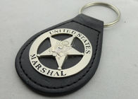 Metal US Marshal Leather Key Chain, Personalized Leather Keychains with Misty Nickel Plating