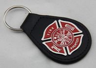 Zinc Alloy Personalized Leather Keychains / Fire Fighter Leather Key Chain
