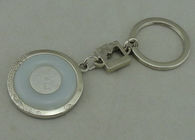 1 1/2 Inch Zinc Alloy Promotional Key Chain With Porcelain Piece Inserted , Silver Plating