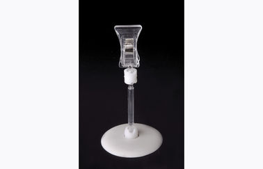 Transparent PS Plastic Price Tag Holder Clip , POP Clip with Round Base 15*9cm