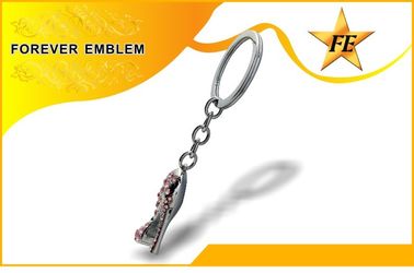High-Heeled Shoe Metal Promotional Keychains Silver With Rhinestone