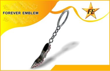 High-Heeled Shoe Metal Promotional Keychains Silver With Rhinestone