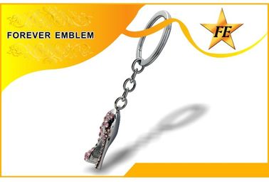 High-Heeled Shoe Metal Promotional Keychains Silver With Rhinestone