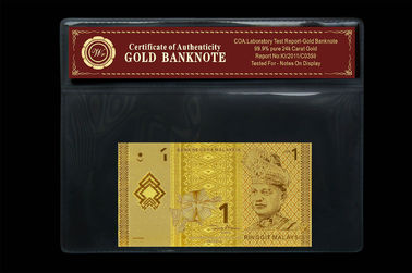 Gorgeous Note Malaysia 1 Ringgit 24k Gold Banknote With Plastic Holder