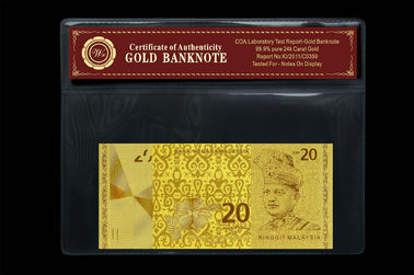 Malaysia 20 Ringgit Embossed in 24 Karat Pure Gold Banknote Plastic Holder Pack