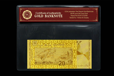 Malaysia 20 Ringgit Embossed in 24 Karat Pure Gold Banknote Plastic Holder Pack