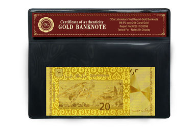 Malaysia 20 Ringgit Embossed in 24 Karat Pure Gold Banknote Plastic Holder Pack