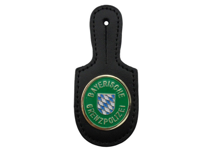 Gremzpolizei Customized Brass Leather Pocket Badge with Soft Enamel Emblem, Gold Plated