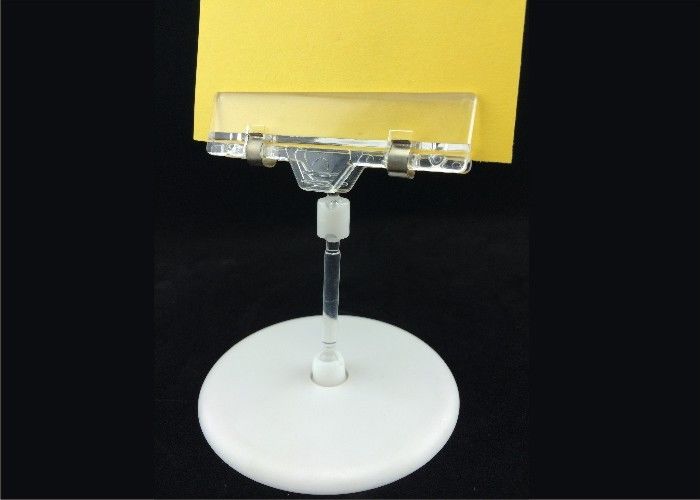 Transparent PS Plastic Price Tag Holder Clip , POP Clip with Round Base 15*9cm