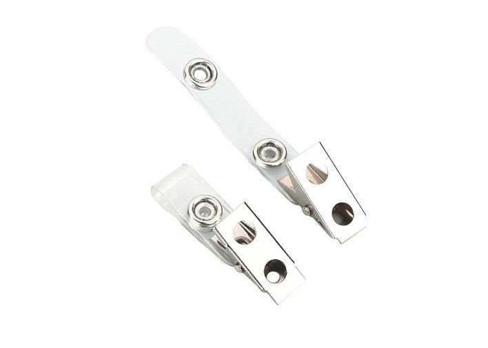 Metal popper Spring jaw credit card, ID Badge Holder Clip with PVC strap and metal button 30275