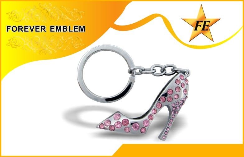 High-Heeled Shoe Metal Promotional Keychains Silver With Rhinestone