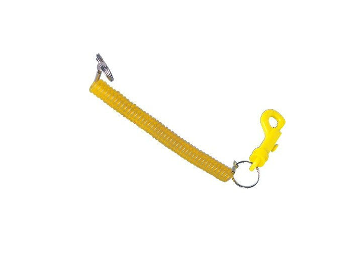 Yellow PP Plastic and PVC Promotional Keychains, Credit Card holder with spiral cord 30583