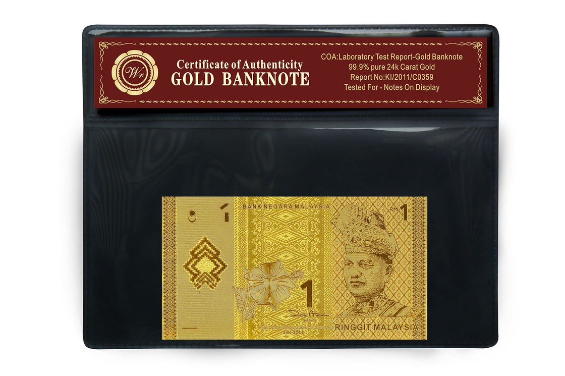 Gorgeous Note Malaysia 1 Ringgit 24k Gold Banknote With Plastic Holder